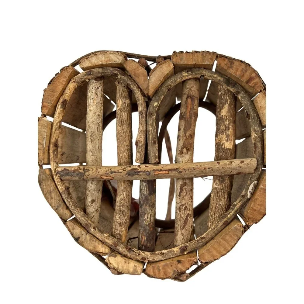 Rustic Wooden Heart-Shaped Basket With‎ Handle